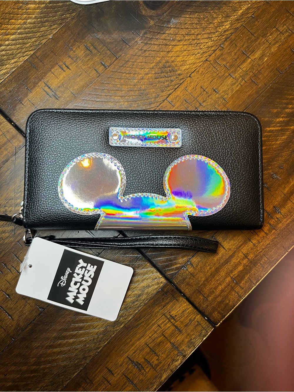Disney Black Wallet with Holographic Mickey Accent Wristlet